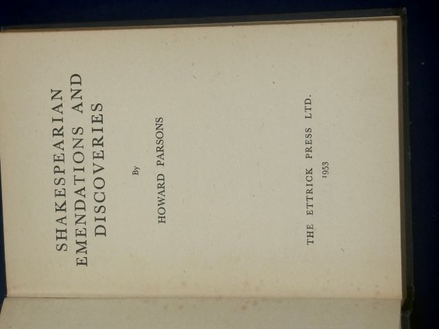 Shakespearian Emendations and Discoveries