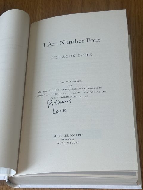 Lorien Legacies - Seven Book Set - all are signed first editions with matching limitation numbers - 279. Titles - I Am Number Four, The Power of Six, The Rise of Nine, The Fall of Five, The Revenge of Seven, The Fate of Ten, United as One.